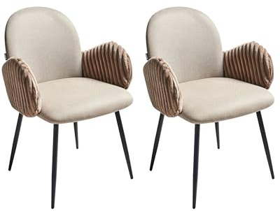 Beliani Esszimmerstuhl 2er Set Stoff beige/Taupe gepolstert mit Armlehnen aus Samt Amity