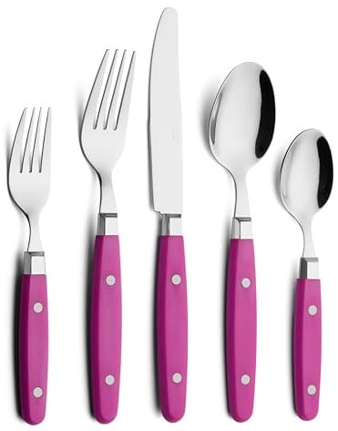 ANNOVA Retro/Rivet Buntes Edelstahl-Geschirr Küchenbesteck-Set, enthält Tischmesser, Gabeln, Löffel, Salatgabeln und Dessertlöffel (Rosa, 20 Stück)