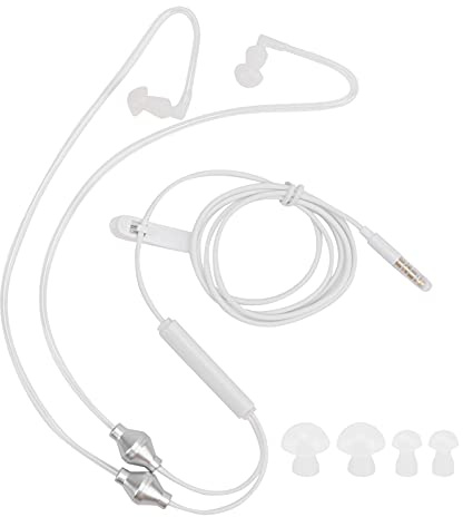 WOHPNLE Strahlungsfreie Luftschlauch-Kopfhörer, Leichte Ohrhörer mit Freihändigem Mikrofon, EMF-Freie Ohrhörer für 3,5-mm-Noir-Buchse, Sicherer und Klarer Ton, Integrierte (Weiß)