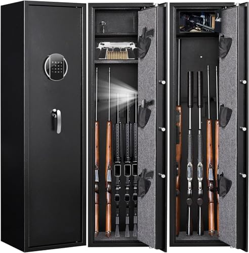 FARRINGTON Gun Safe Cabinet, 4-5 Rifles, Biometric Lock, Digital Keypad, 145 cm Height, Black
