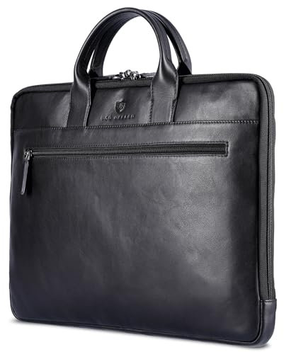 VON HESSEN Laptoptasche aus echtem Nappa-Leder bis 16 Zoll - Aktentasche Herren & Damen - Luxuriöse Echtleder Arbeitstasche für Büro & Alltag - Laptop Hülle in Schwarz Glatt
