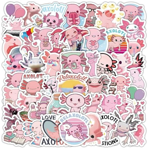 LYunMu Axolotl Aufkleber 50 Stücke Niedlich Deko für Auto Laptop Skateboard Fahrrad Moped Motorrad Fahrrad Computer,Geeignet für Erwachsene Kinder Axolotl ästhetisch Sticker Set