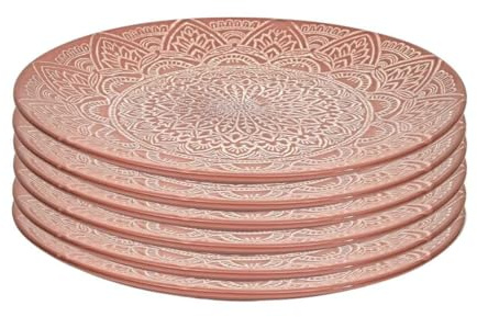 AltoBuy Set de 6 Assiettes Plates en céramique Terracotta Motif Mandala (Ø27 cm) - AKKA