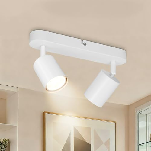 Dehobo Deckenstrahler 2 Flammig GU10 Deckenlampe Weiß Deckenleuchte Küche | Metall, 350° Horizontal 90° Vertikal Drehbar, MAX 50W, Wand Deckenmontage für Schlafzimmer Wohnzimmer Küche