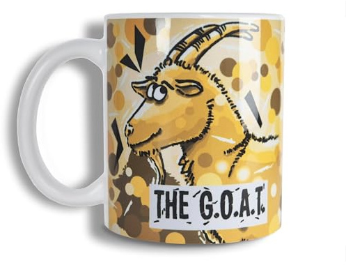 FRANCIS AIR – Kaffeebecher „THE GOAT“ – Handgezeichnetes Design – Außergewöhnliches Geschenk für Gewinner, Kollegen & Lieblingsmenschen – Büro, Homeoffice – 325ml – Spülmaschinenfest, Mikrowellenfest