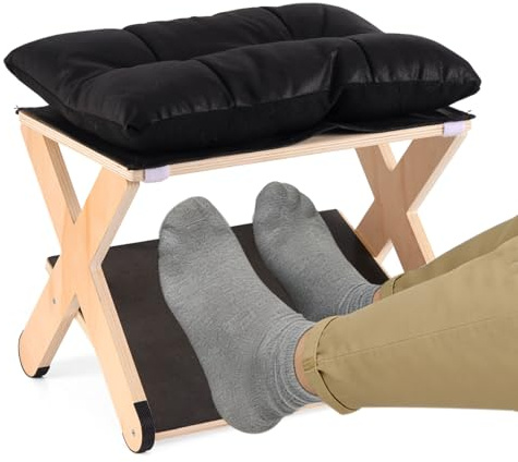 Repose-Pieds pour Sous Bureau, Tabouret Pied Ergonomique Support Jambes en Bois Antidérapant avec Coussin Confortable pour Bureau Travail Usage Domestique Améliore la Posture