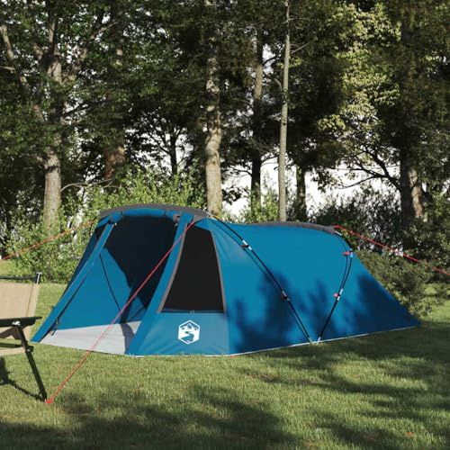 Tunnelzelt mit Dach, Blau Grau, 328x228x115 cm, Wasserdichtes 185T Polyester PU-Beschichtung, für Outdoor Camping Abenteuer, Familie, Reisen