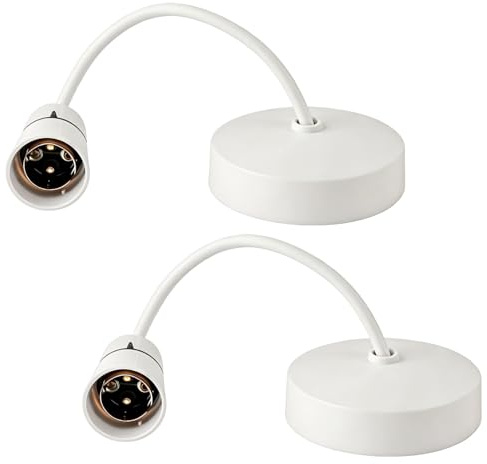 aiyraa 2-Pack B22 Bayonet Pendant Light Fitting, Ceiling Rose with 15cm Cable, Max 100W, White Bakelite Holder for Living Room, Kitchen, Bedroom