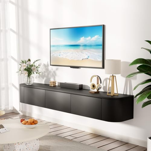 JMGJOY 140CM Schwebender TV-Schrank, TV Board Hängend, Fernsehtisch, Lowboard, TV-Mediakonsolle, TV-Regale, Modern mit Großem Stauraum für Wohnzimmer, Unterhaltungsraum, Schlafzimmer (Schwarz)