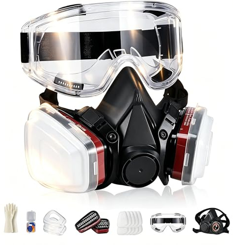 Atemschutzmaske Wiederverwendbare,Gasmaske mit Schutzbrille und Filter Staubmasken Atemschutz Feinstaub Atemschutzmaske Lackierer 10 Filtrierbare für Lackieren, Arbeiten, Schleifen, Feinsta