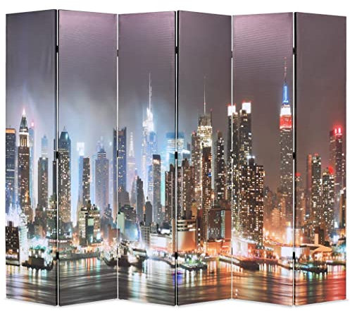 vidaXL Raumteiler klappbar 228x170cm New York bei Nacht Paravent Trennwand