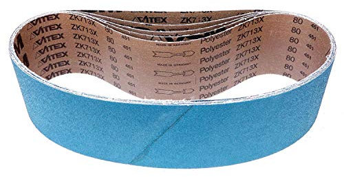 VSM Schleifband ZK713X Zirkonkorund – 75 x 762 mm – Körnung P80 – 5 Stück – für Metall Edelstahl INOX – reißfeste robuste Gewebeunterlage – Profi-Schleifbänder für Bandschleifer