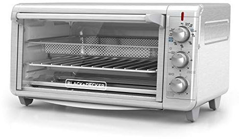 Black + Decker TO3265XSSD Crisp 'N Bake Air Fry Toaster, extra breit, passend für 22,9 x 33 cm, silberfarben