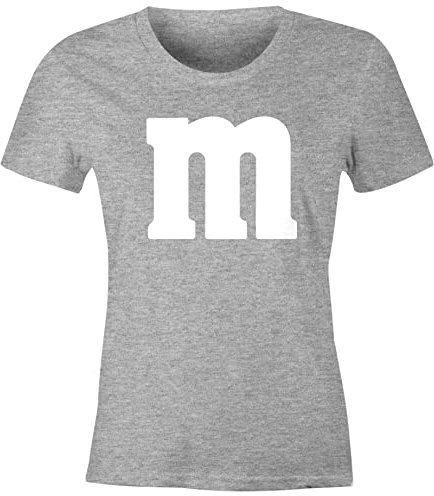 MoonWorks® Damen T-Shirt Gruppen-Kostüm M Aufdruck Kostüm Fasching Karneval Verkleidung grau-Melange S