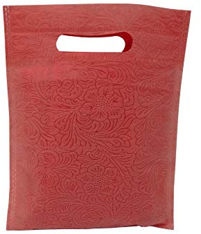 BOLSAS 100 Pieza Tela no Tejido,con asa Troquelada,con Dibujo de Flores.Bolsas de Compra Reutilizable. (35x45cm, Rojo)