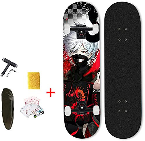 VOMI Skateboard Anime Anfänger Ahornholz 8-Lagiger Deck Komplettboard, SK8 Kinder Longboard Jungen 31In, ABEC-7 Kugellager 7-Lagigem Kanadischem Ahornholz Skateboards Mit Skateboardtasche & T Tool