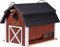 dobar® Green Label 98760FSCe Vogelfutterhaus Katthult hängend - Vogelhaus Massivholz - Futterstation Wildvögel - Vogelvilla zum Aufhängen - Futterspender Scheunen-Design - 31,5 x 22 x 24 cm - Rot