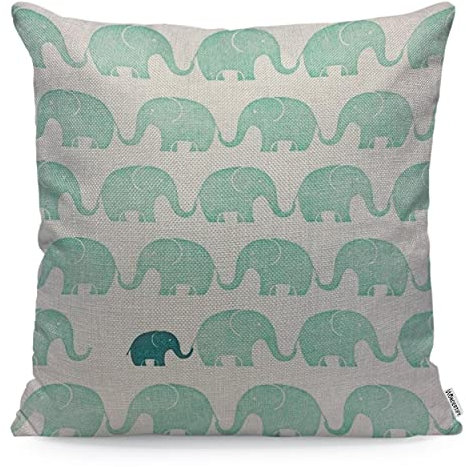 Wondertify Elefanten-Kissenbezug, süßes Muster, Kissenbezüge für Männer und Frauen, Kissenbezug, Wohnzimmer, Bauernhaus, Aquamarin, 45 x 45 cm