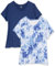 Amazon Essentials Camiseta Elástica de Secado Rápido, Manga Corta y Cuello en V (Hay Tallas Grandes) Mujer, Pack de 2, Azul Marino/Blanco Teñido Anudado, M
