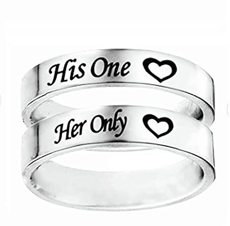 Aotiwe Verlobungsring, Witzige Geschenke Herz Versprechen Ringe graviert Her Only and His One Edelstahl Silber W 49 &M 70