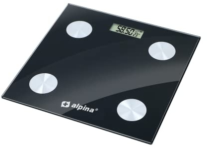 alpina Personenwaage Digital – Körperwaage mit Lichtkörperanalyse – Körperfettwaage mit BMI, App und Bluetooth – Digitale Personenwaagen – Scale – Weight Scale – Schwarz
