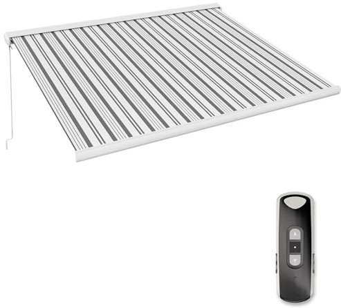 paramondo Markise Kassettenmarkise Curve 2000 Gelenkarmmarkise Balkon Terrasse Sichtschutz, mit jarolift Funkmotor & Funkhandsender, 495 x 350 cm, Gestell Weiß, Stoff Multi Weiß-Grau