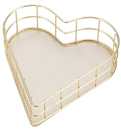Aufbewahrungskörbe Herzförmige Drahtgitter-Organizerkorb Desktop Finishing-Korb Snacks Kleines Schmuck Kosmetik Organizer Box für Büro, Schlafzimmer, Badezimmer, Küche (Gold)