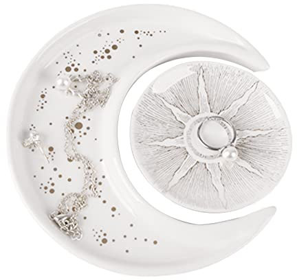 2 Pcs Trinket Dish Moon Tray Crystal Holder And Display Moon Jewelry Tray Decorative Ceramic Ring Tray Holder Funny Gifts for Women Friends Birthday Wedding Engagement Bride Bridal Shower