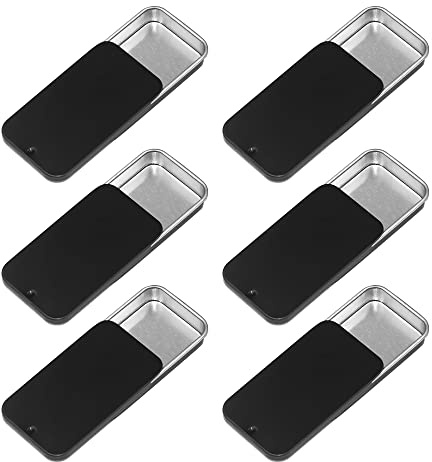1st Choice Empty Slide Top Tin Containers for Lip Balm, Crafts, Storage Kit - .25oz, 6 Pack (Rectangle, Black)