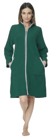 Notti Magiche NADIA - Vestaglia da donna invernale in pile operato, lunga con zip e tasche - MADE IN ITALY (IT, Testo, XXL, Regular, Regular, Verde)