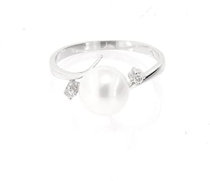 Ring aus Weißgold mit Diamanten und Perle, Weißgold, Perle