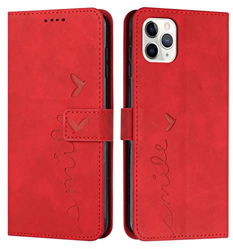 EATCYE Cover per iPhone 11 PRO Max (6,5 Pollici), Flip Libro Libretto Custodia in Pelle PU per iPhone 11 PRO Max (6,5 Pollici) [Protezione Completa] [Slot per Scheda] [Funzione di Supporto] (#Rosso)
