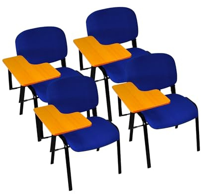 Meta Office Heavy Duty Stackable Guest & Reception, Office Chairs for home, Black Frame (4, Blue with Tablet)