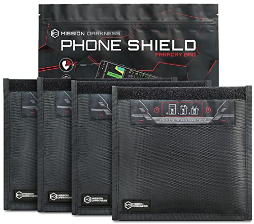Mission Darkness Faraday-Tasche ohne Fenster für Handys (4er-Pack) // Signalblockierende Tasche verhindert Hacking Tracking Spionage, Geräteabschirmung für Strafverfolgung, Militär, digitale Forensik