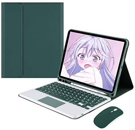 ZKAIAI Custodia con Tastiera e Mouse per iPad 9.7, Verde Scuro - Bluetooth e 2.4G - Tastiera QWERTY - Touchpad Reattivo - Portamatite Incorporato