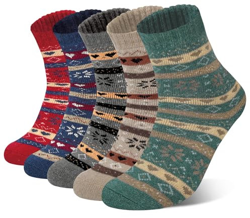 5 Pairs Womens Thermal Socks, Ladies Winter Warm Knitting Wool Socks Women Thick Socks, Christmas Gifts for Women