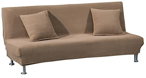 Meigeh Sofabezug ohne armlehnen Stretch Armlose sofaüberwurf Sofahusse Ohne Armlehne 1 sitzer Sofa Abdeckung Schlafsofa bezug Braun, kein Kissenbezug