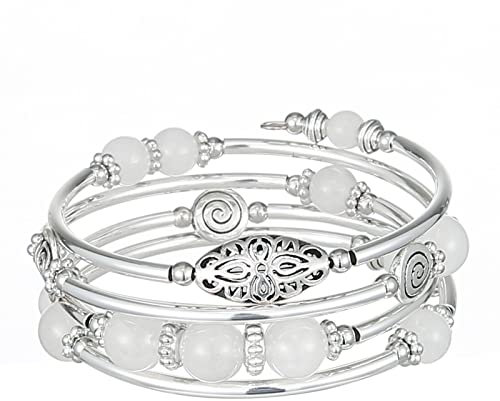 FULU AUTUMN Damen Boho Armband mit Mehrschichtiges Perlen Silber Wickelarmband Modeschmuck Geschenke zum Geburtstag und Muttertag für Frauen(17-White)