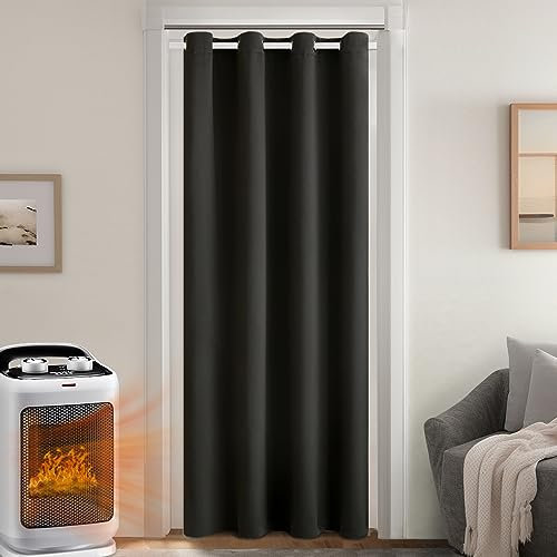 MIULEE Rideau Thermique Isolant Anti Froid et Chaleur avec Doublure, Noir Rideau de Porte Isolant Thermique Lot de 1, Double Rideaux Occultant et Thermique Epais 132x260 CM
