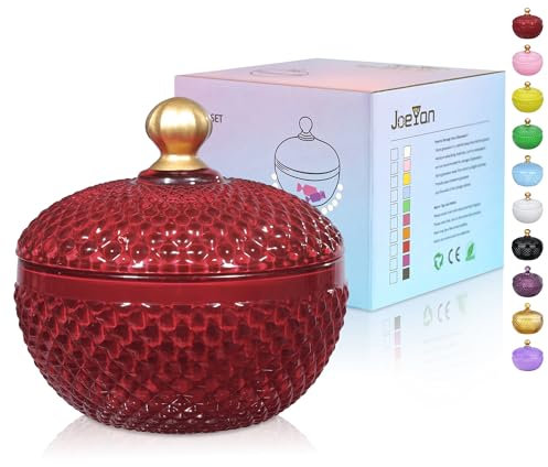 Joeyan Bunt Bonbonglas mit Deckel, 350ml Candy Bar Gläser,Zuckerglas fur Hochzeit Party Buffet, Weihnachten Dekoglas Süßigkeiten Schale, Vorratsgläser für Kekse Schokolade Gewürze, Zucker, Kaffee, Rot