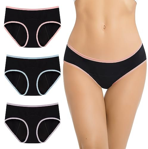 Cavotor Culotte menstruelle à flux abondant pour femmes, adolescentes, filles, culotte menstruelle, protection supplémentaire, absorbant et anti-fuite, Noir-bleu+rose+violet, XL