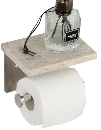 Koville Luxuriöser Toilettenpapierhalter mit natürlichem Marmor-Regal, Wandmontage, gebürstetes Finish, Metall-Tücherrollenhalter für Badezimmer, Waschraum, geeignet für Mega-Rolle – Perlato Appia