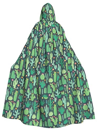 Niedlicher Kaktus, nahtlose Illustration, 147 cm, Unisex, Halloween, Weihnachten, Kapuzenumhang, Maskerade, Rollenspiel, Mottoparty, Kostüm, Verkleiden, Schwarz, Schwarz , One size