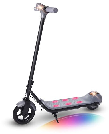 E-RIDES Elektroroller Kinder ab 6-12,Bunter Regenbogenlicht,5-8KM Reichweite,LED-Anzeige,E Scooter Zwei Bremsarten,Elektroscooter Max Geschwindigkeit 14KM/H,Geschenk für Kinder und Jugendliche (Grau)