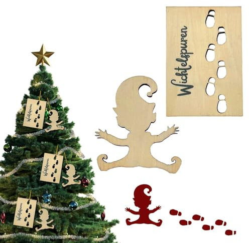 Yaclonq Wichtel Fußspuren Schablone, Wichtel Zubehör Weihnachten Wichteltür Zubehör Weihnachtswichtel Elf, Wichtel Schablone Fenster, Wichtel Fußabdrücke für Wichteltür Zubehör Weihnachten(Satz)