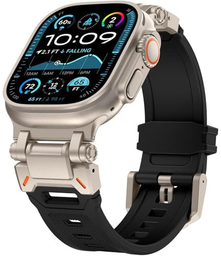WINGLE Compatible for Apple Watch Ultra 2 Strap,49mm 46mm 45mm 44mm 42mm(series 3) Durable Silicone Rubber Sport Straps for Apple Watch Ultra 2/Ultra/Series 10 9 8 SE 7 6 5 4 3 2 1, Titanium/Black