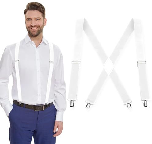 AEYURUID Hosenträger für Herren und Damen - Extra Stark, Breit, Weiß - Für Skihose und Arbeit - Suspenders