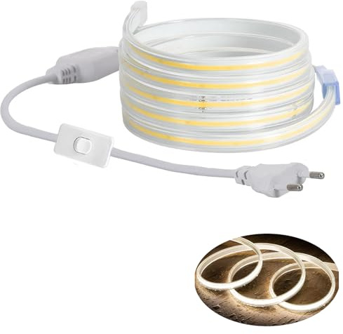 H+H Leipzig LED COB Strip Streifen (Teilmöglichkeit aller 10 cm) + IP20 Netzkabel mit Eurostecker. (03 Meter, Neutralweiß, 240LEDs/M, mit Schalter)