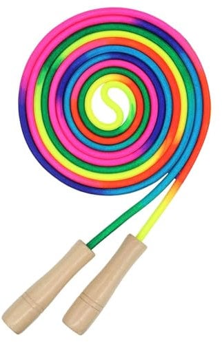 JNAWA Long Jump Rope Rainbow Jumping Rope with Wooden Handle Adjustable Double Dutch Skipping Rope for Girls Boys Outdoor Fun School Sport Party Game(16Foot)