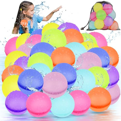 artcool 36 Stück Wiederverwendbare Wasserbomben Selbstschließend, Eine Sekunde Schnellfüller Wasserbomben Set, Wasserspielzeug Pool Spielzeug Strandspielzeug für Sommer - Sommerspaß Familienspiel
